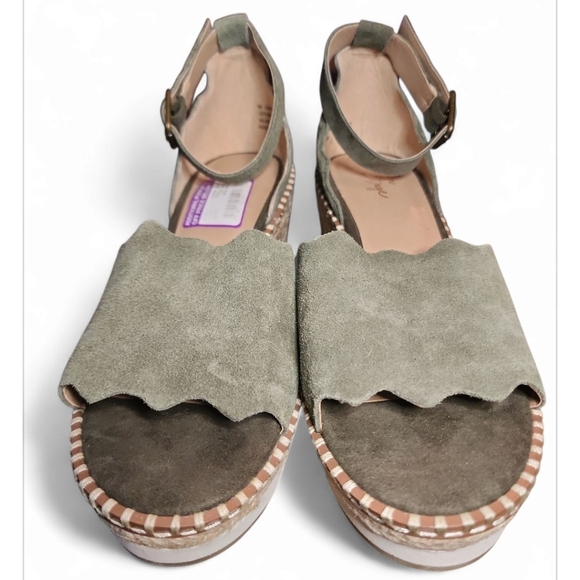 Crown Vintage Daffodil Espadrille Wedge Sandals Olive Green Suede Shoes size 8M - Picture 3 of 14